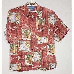 Bermuda Bay Mens Shirt Large S/S Multicolor Print 100% Silk Collared Button Down